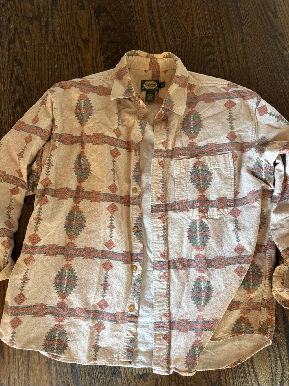 Vintage Cabela’s
 Southwestern Print Button-Up Shirt - Beige Rust Green